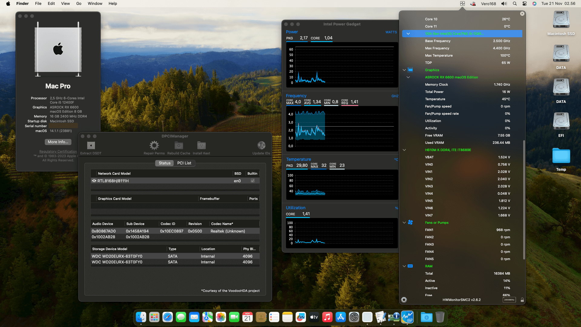 Success Hackintosh macOS Sonoma 14.1.1 Build 23B81 in Gigabyte H610M K DDR4 + Intel Core i5 12400F + Asrock RX 6600